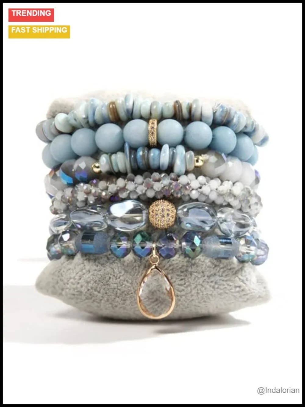 Natural Stone Beaded Stretch Bracelet Set Boho Stackable 6pc